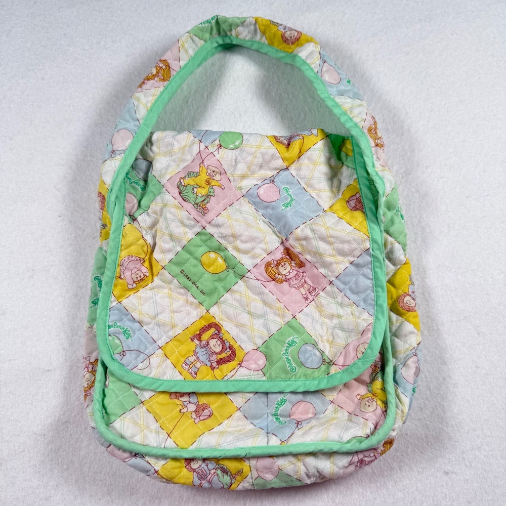 Vintage 1983 Cabbage Patch Kids Quilted Diaper Bag Tote Pastel Patchwork Green